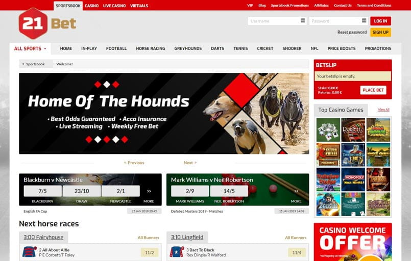 21Betのウェブサイト