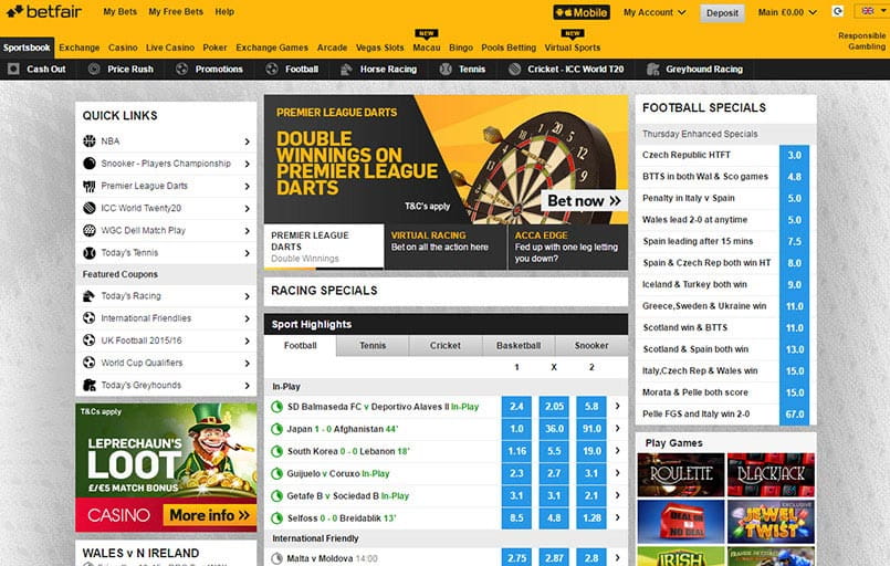 Betfairのウェブサイト