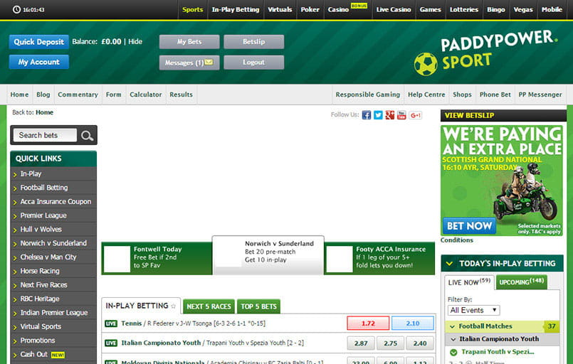 Paddy Powerのウェブサイト