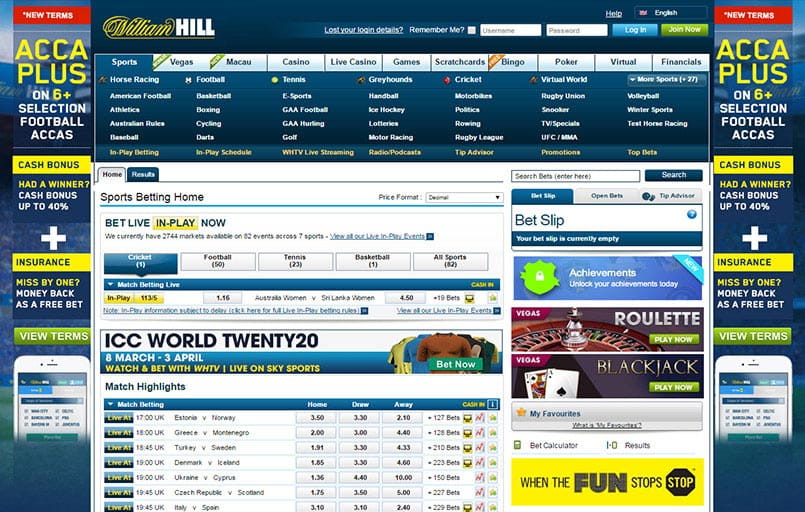 William Hillのウェブサイト